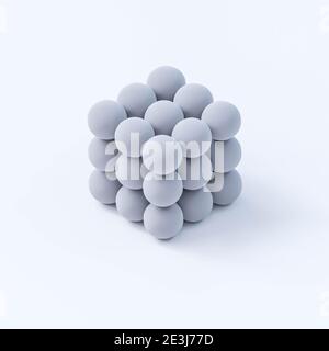 cube composé de sphères blanches sur fond blanc illustration de rendu 3d Banque D'Images