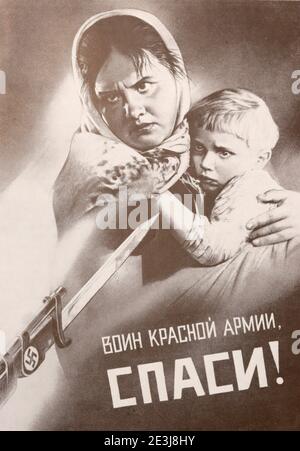 Affiche soviétique Red Army Warrior, économisez! imprimé en 1941. Banque D'Images