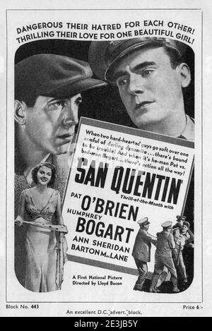 PAT O'BRIEN HUMPHREY BOGART et ANN SHERIDAN à SAN QUENTIN Directeur 1937, LLOYD BACON Story Robert Tasker et John Bright Warner Bros. / premiers distributeurs nationaux (Royaume-Uni) Banque D'Images