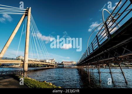 Southport front de mer & Promenade, Ocean Plaza, Ramada Hotel, Bliss Hotel, Genting Casino, Marine Lake, Marine Way Bridge, Pier, Funland, Pleasueland Banque D'Images