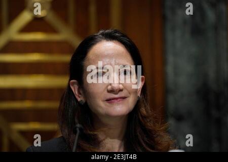 Washington, DC, États-Unis. 19 janvier 2021. Le candidat au poste de directeur du renseignement national avril Haines comparaît devant le comité du renseignement du Sénat lors d'une audience de confirmation à Capitol Hill le 19 janvier 2021 à Washington, DC. Crédit: Melina Mara Pool via CNP/Media Punch/Alay Live News Banque D'Images