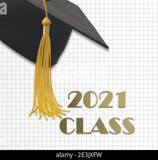 Classe de graduation 2021. Casquette de graduation avec pampille, classe TEXT 2021. Rendu 3D Banque D'Images