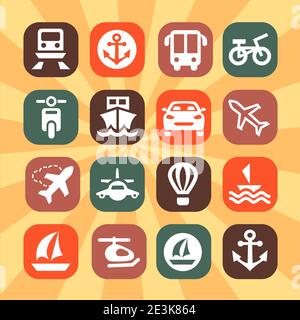 Ensemble élégant et coloré d'icônes de transport créé pour Mobile, Web et applications. Illustration de Vecteur