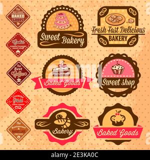 Ensemble élégant d'étiquettes et de badges Vector Bakery. Tous les éléments sont regroupés. Illustration de Vecteur