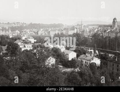 Photographie ancienne du XIXe siècle : Berne, Suisse, vue sur la ville. Banque D'Images