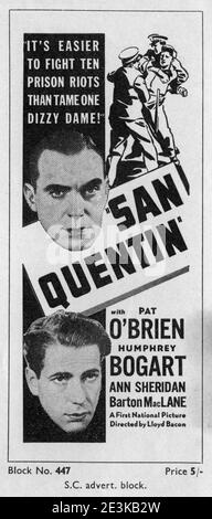 PAT O'BRIEN et HUMPHREY BOGART à SAN QUENTIN Directeur 1937 LLOYD BACON Story Robert Tasker et John Bright Warner Bros. / premiers distributeurs nationaux (Royaume-Uni) Banque D'Images