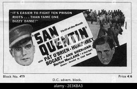 PAT O'BRIEN et HUMPHREY BOGART à SAN QUENTIN Directeur 1937 LLOYD BACON Story Robert Tasker et John Bright Warner Bros. / premiers distributeurs nationaux (Royaume-Uni) Banque D'Images