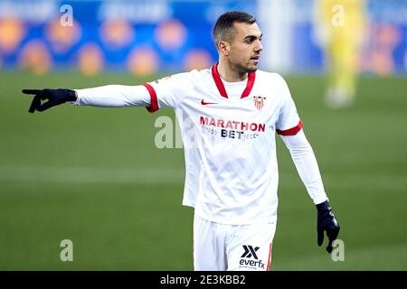 Vitoria, Espagne. 19 janvier 2021. Joan Jordan de Sevilla FC réagit pendant le match de la Liga entre Deportivo Alaves et Sevilla FC joué au stade de Mendizorrotza. Crédit : ion Alcoba/Capturasport/Alay Live News Banque D'Images