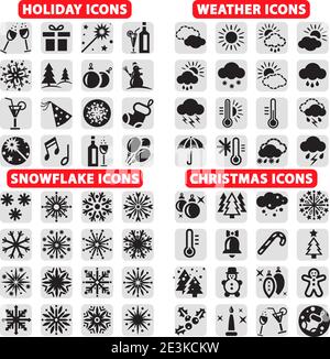 Ensemble élégant Vector Holiday, Christmas, Snowflakes et Weather Icons. Illustration de Vecteur