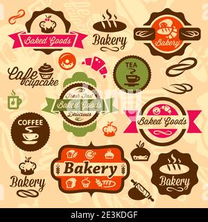 Ensemble élégant d'étiquettes et de badges Vector Bakery. Tous les éléments sont regroupés. Illustration de Vecteur