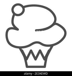 Icône de ligne de muffin, concept de boulangerie, signe crémeux de cupcake sur fond blanc, icône de gâteau dans le style de contour pour le concept mobile et la conception de Web. Vecteur Illustration de Vecteur