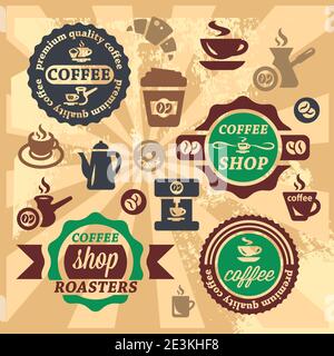 Ensemble élégant d'étiquettes et de badges pour café Vector. Illustration de Vecteur