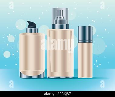 ensemble de trois flacons de soin de la peau couleur crème icônes de produits illustration vectorielle Illustration de Vecteur