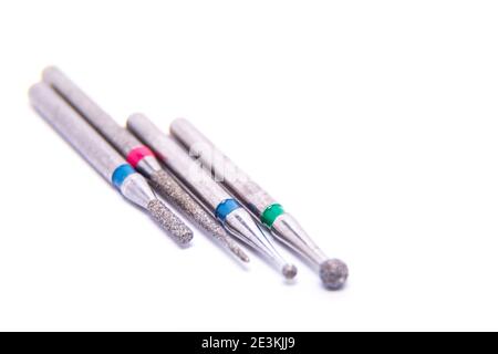 Perceuses dentaires en gros plan. Équipement dans une clinique dentaire. Outils pour le traitement des dents. Banque D'Images