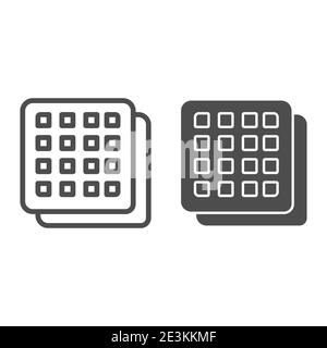 Ligne de biscuits carrés et icône pleine, concept de confiserie, signe de biscuit croustillant sur fond blanc, icône de craquelins sains dans le style de contour pour Illustration de Vecteur