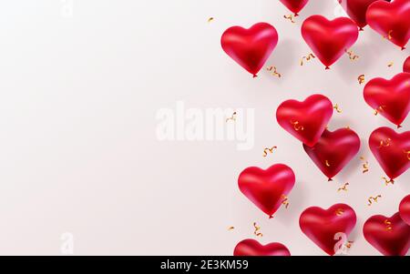 Joyeux Saint-Valentin fond avec des ballons à coeurs brillants volants. Illustration vectorielle Illustration de Vecteur