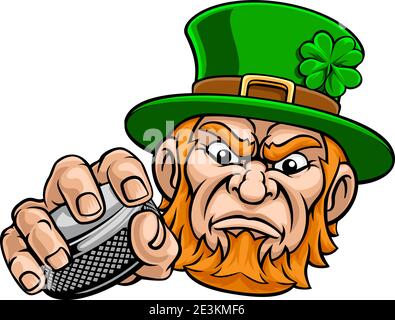 Hockey sur glace Lepremun, mascotte de sport, dessin animé Illustration de Vecteur