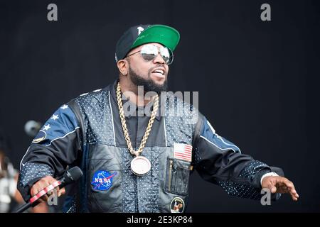 Big Boi of Outkast se produit en direct sur scène le 3 jour du Wireless Festival 2014, à Finsbury Park - Londres Banque D'Images