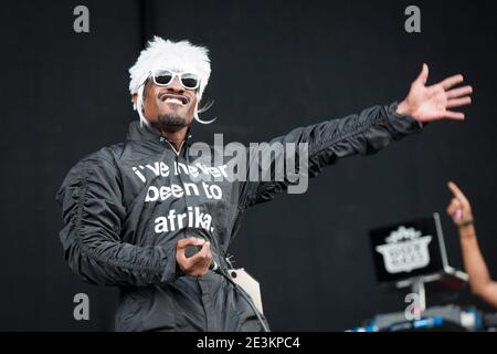 Andre 3000 d'Outkast se produit en direct sur scène le jour 3 du Wireless Festival 2014, à Finsbury Park - Londres Banque D'Images