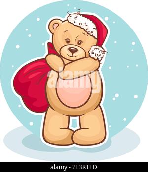 Jolie illustration de l'ours en peluche de Noël et du bonhomme de neige, pour le motif de Noël. Illustration de Vecteur