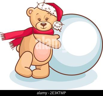 Jolie illustration de l'ours en peluche de Noël et du Snowball, pour le motif Noël. Illustration de Vecteur