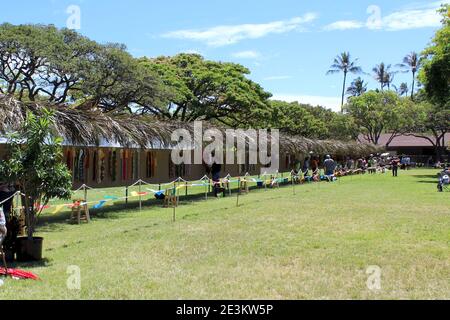 Rangées de Lei au parc de Kapiloni, Ohau le jour de mai Lei Day Banque D'Images