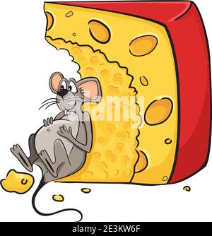 Drôle de dessin animé illustration de souris-guzzler se trouve à côté du fromage. Illustration de Vecteur