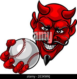 Diable Satan Baseball Sports balle mascotte dessin animé Illustration de Vecteur