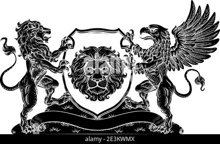 Armoiries Crest Griffin Lion Family Shield Seal Illustration de Vecteur