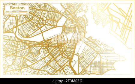 Boston USA City Map en style rétro en couleur dorée. Carte de contour. Illustration vectorielle. Illustration de Vecteur