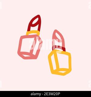 Icône en forme de doodle vector à dessin manuel. Illustration de l'esquisse du rouge à lèvres pour l'impression, le Web, les mobiles et les infographies isolées sur fond rose Illustration de Vecteur