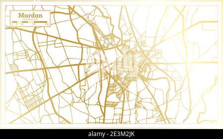 Carte de la ville de Mardan Pakistan en style rétro en couleur dorée. Carte de contour. Illustration vectorielle. Illustration de Vecteur
