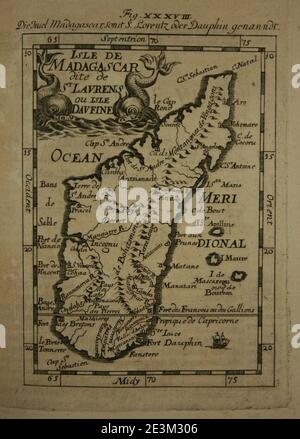 Carte de Madagascar, 1685. Banque D'Images