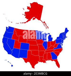 Élection présidentielle 2020 résultats finaux sur la carte des États-Unis. Source de la carte: http://www.lib.utexas.edu/maps/united states/n.america.jpg Illustration de Vecteur