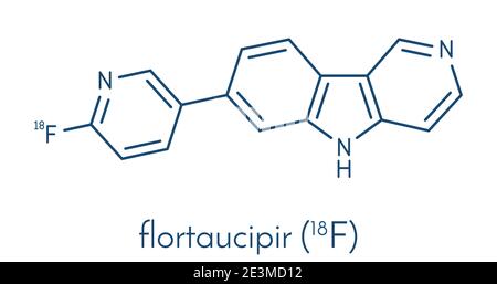 Molécule de diagnostic Flortaucipir (18F). Agent de diagnostic radioactif utilisé pour l'imagerie de la pathologie du tau dans la maladie d'Alzheimer. Formule squelettique. Illustration de Vecteur