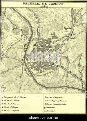 Mapa de Becerril de Campos (1852), por Francisco Coello. Banque D'Images