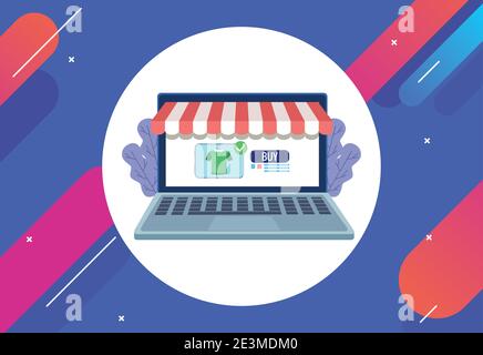 technologie d'achat en ligne dans l'ordinateur portable acheter chemise vector illustration design Illustration de Vecteur