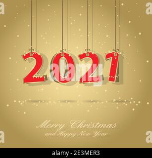 Carte de vœux or et rouge du nouvel an 2021, tous les éléments sont en couches séparées et groupés, EPS 10. Illustration de Vecteur