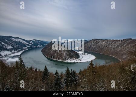 Danube près de la vallée schloegener schlinge en haute-autriche dans hiver Banque D'Images