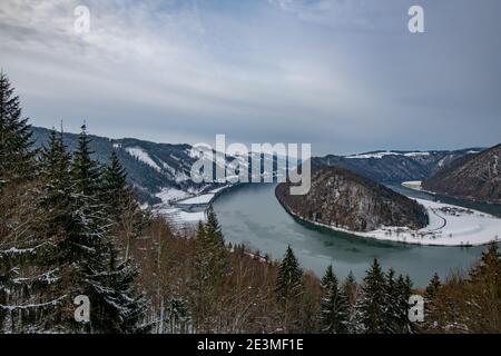 Danube près de la vallée schloegener schlinge en haute-autriche dans hiver Banque D'Images