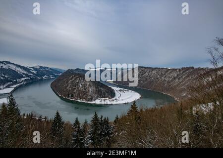 Danube près de la vallée schloegener schlinge en haute-autriche dans hiver Banque D'Images