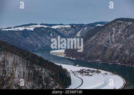 Danube près de la vallée schloegener schlinge en haute-autriche dans hiver Banque D'Images