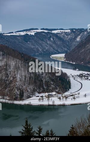 Danube près de la vallée schloegener schlinge en haute-autriche dans hiver Banque D'Images