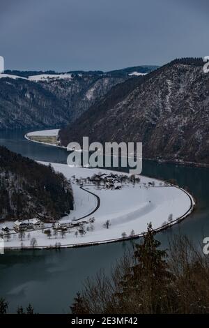 Danube près de la vallée schloegener schlinge en haute-autriche dans hiver Banque D'Images