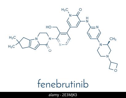 Molécule de médicament de Fenebrutinib. Formule squelettique. Illustration de Vecteur