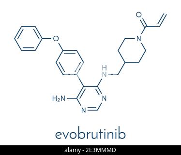 Molécule de médicament d'Evosbrutinib. Formule squelettique. Illustration de Vecteur