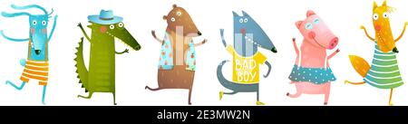 Enfants animaux Dancing Party ayant Fun Cartoon Illustration de Vecteur