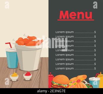 carte modèle de menu de restauration rapide dans une illustration vectorielle de table en bois conception Illustration de Vecteur