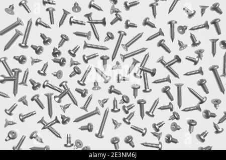 rendu 3d de diverses vis de taraudage depuis la vue de dessus avec un arrière-plan blanc Banque D'Images