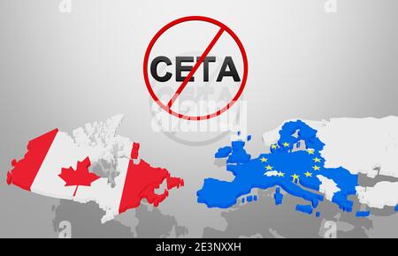 Rendu 3d d'un drapeau du Canada et de l'Europe, comme modèle 3d, comme un contour du pays Banque D'Images